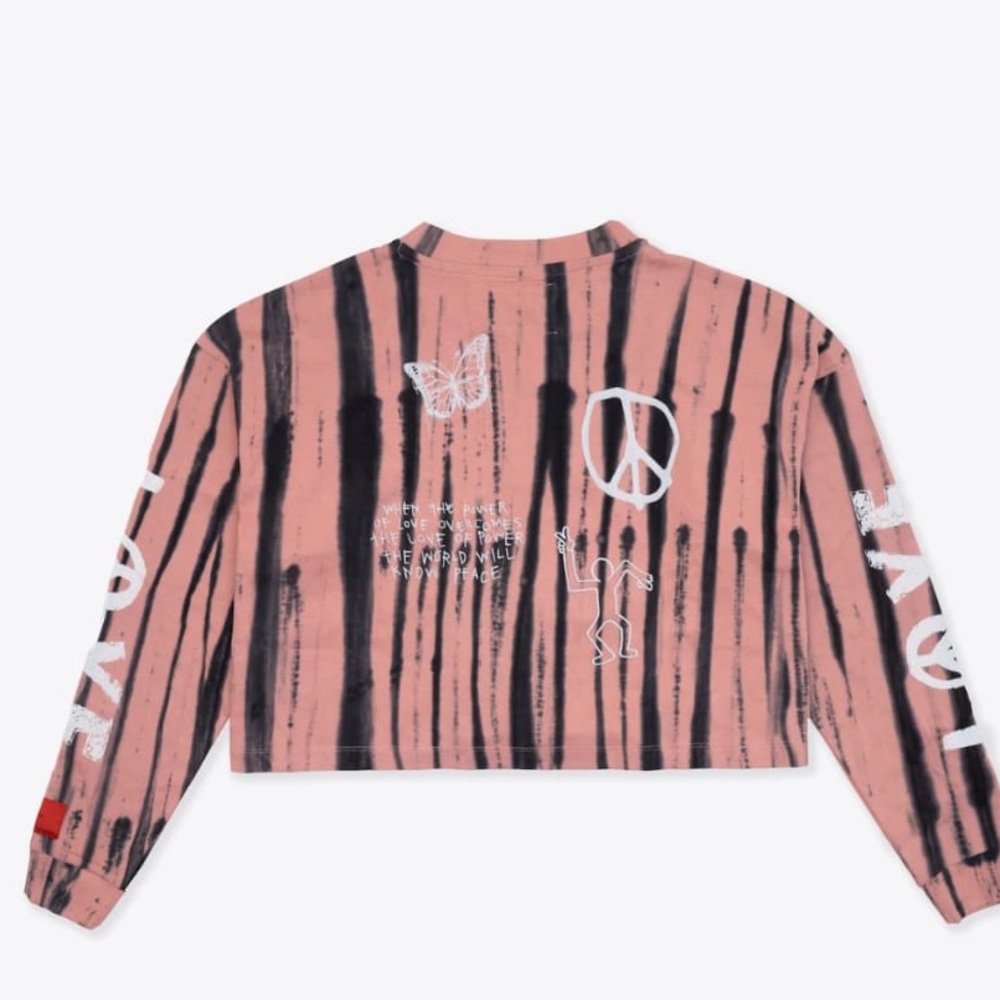 NWORT CHNGE Pink Tie Dye Cropped Love Peace Henley Top 100% Organic Cotton